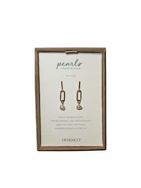 NWT Demdaco Gold Link Earrings with White Pearls